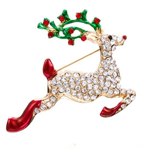 Rhinestone Reindeer Christmas Brooch - Picture 2 of 5
